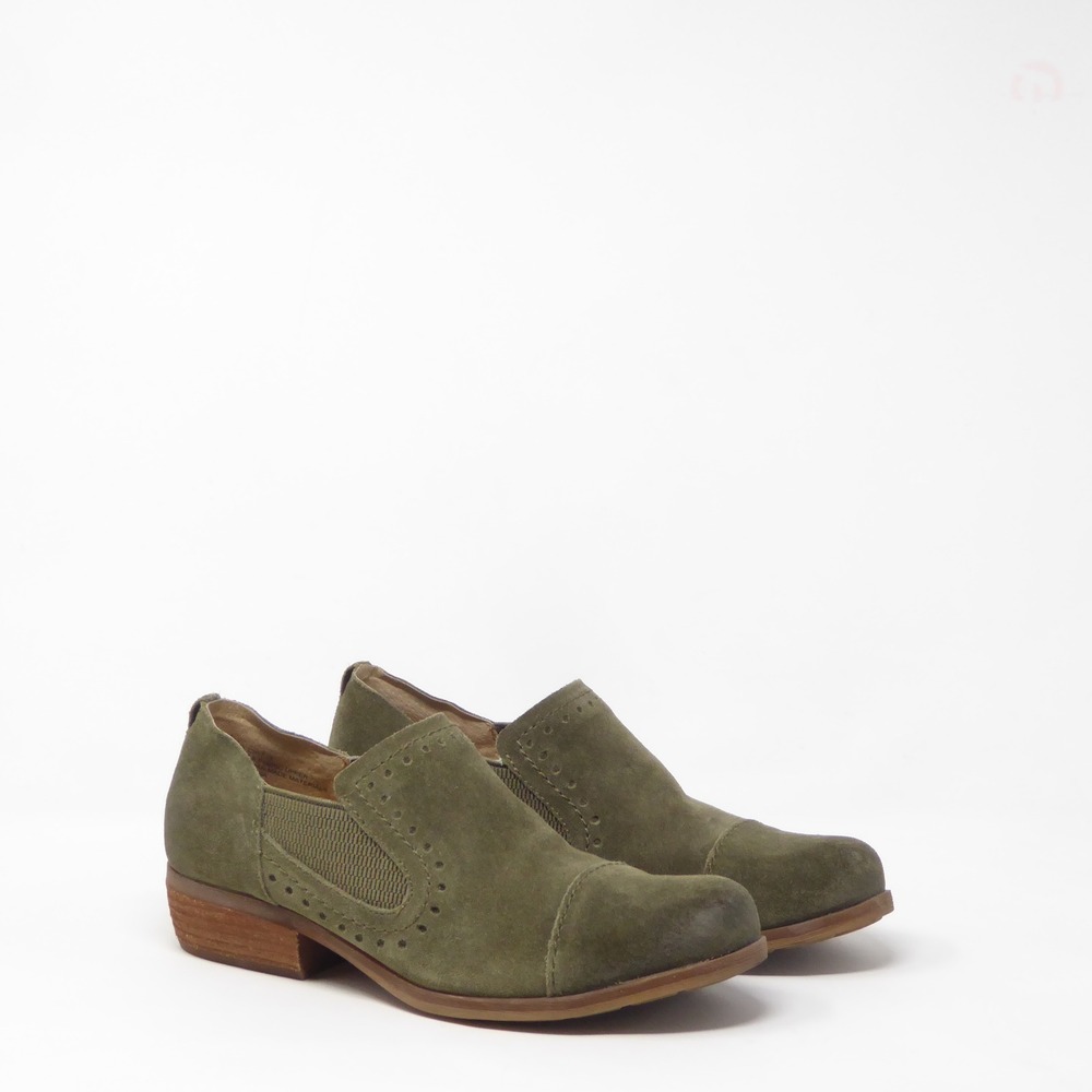 Korks Gertrude Womens Ankle Boots Green Suede Perforated Slip On Size 7